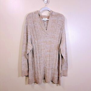 NWT Market and Spruce Mixed Knit Hoodie Sweater Heather Tan and Coral Size 3X